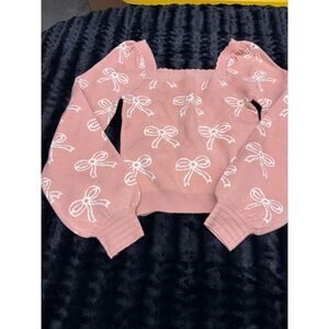 Willow & Wind Balloon Sleeve Bow Pink Square Neckline Size XS